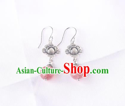 Chinese Classical Strawberry Quartz Ear Accessories Traditional Cheongsam Silver Earrings Chinese Classical Strawberry Quartz Ear Accessories Traditional Cheongsam Silver Earrings