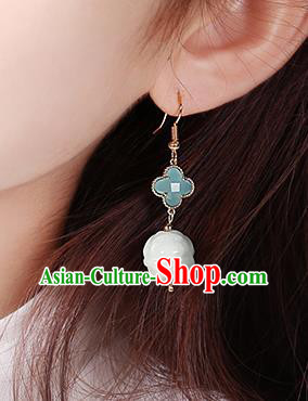 Chinese Classical Jade Ear Accessories Traditional Cheongsam Blue Clover Earrings Chinese Classical Jade Ear Accessories Traditional Cheongsam Blue Clover Earrings
