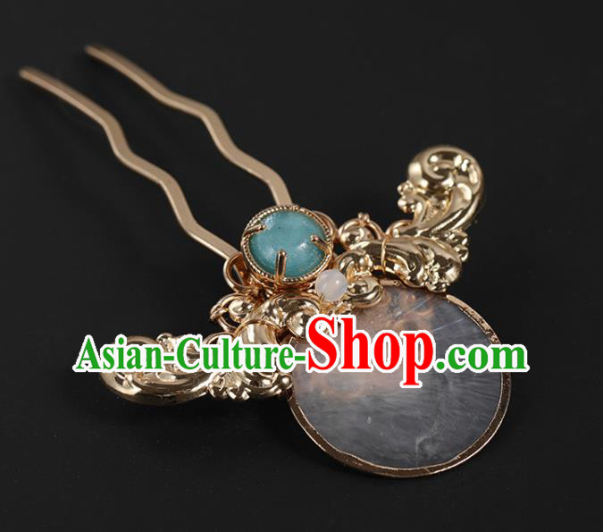China Traditional Hanfu Golden Hair Stick Ancient Ming Dynasty Princess Shell Hairpin China Traditional Hanfu Golden Hair Stick Ancient Ming Dynasty Princess Shell Hairpin