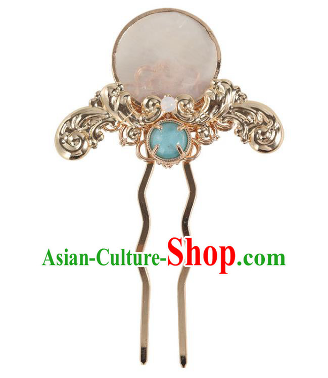 China Traditional Hanfu Golden Hair Stick Ancient Ming Dynasty Princess Shell Hairpin China Traditional Hanfu Golden Hair Stick Ancient Ming Dynasty Princess Shell Hairpin