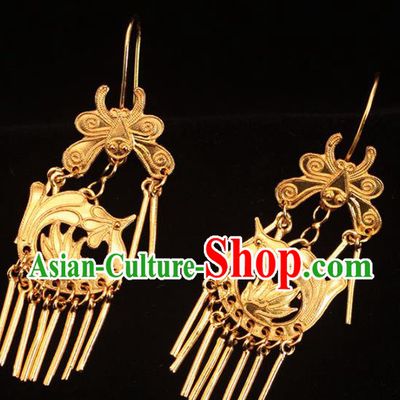 Chinese Ancient Empress Ear Accessories Traditional Ming Dynasty Golden Phoenix Earrings