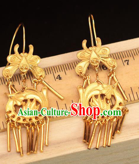 Chinese Ancient Empress Ear Accessories Traditional Ming Dynasty Golden Phoenix Earrings Chinese Ancient Empress Ear Accessories Traditional Ming Dynasty Golden Phoenix Earrings