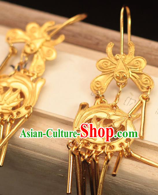 Chinese Ancient Empress Ear Accessories Traditional Ming Dynasty Golden Phoenix Earrings Chinese Ancient Empress Ear Accessories Traditional Ming Dynasty Golden Phoenix Earrings