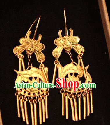Chinese Ancient Empress Ear Accessories Traditional Ming Dynasty Golden Phoenix Earrings Chinese Ancient Empress Ear Accessories Traditional Ming Dynasty Golden Phoenix Earrings