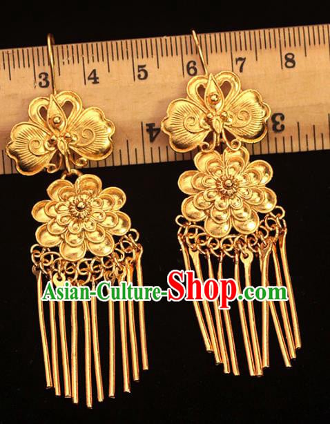 Chinese Ancient Court Woman Ear Accessories Traditional Ming Dynasty Golden Peony Butterfly Earrings Chinese Ancient Court Woman Ear Accessories Traditional Ming Dynasty Golden Peony Butterfly Earrings