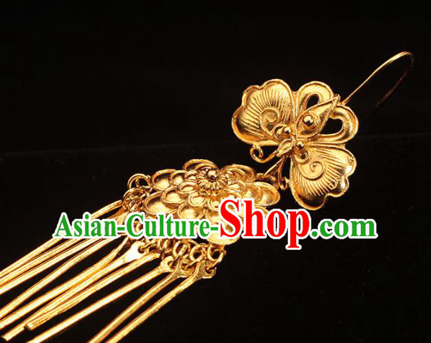 Chinese Ancient Court Woman Ear Accessories Traditional Ming Dynasty Golden Peony Butterfly Earrings Chinese Ancient Court Woman Ear Accessories Traditional Ming Dynasty Golden Peony Butterfly Earrings