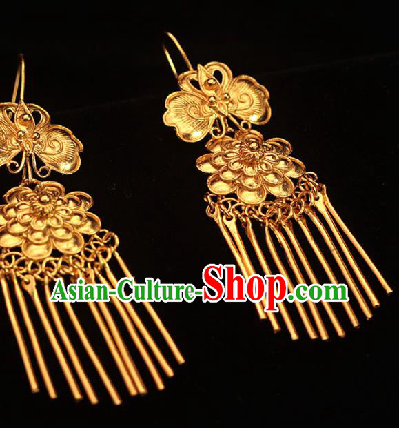 Chinese Ancient Court Woman Ear Accessories Traditional Ming Dynasty Golden Peony Butterfly Earrings Chinese Ancient Court Woman Ear Accessories Traditional Ming Dynasty Golden Peony Butterfly Earrings
