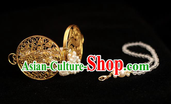 China Classical Pearls Tassel Brooch Pendant Traditional Cheongsam Golden Sachet Accessories China Classical Pearls Tassel Brooch Pendant Traditional Cheongsam Golden Sachet Accessories