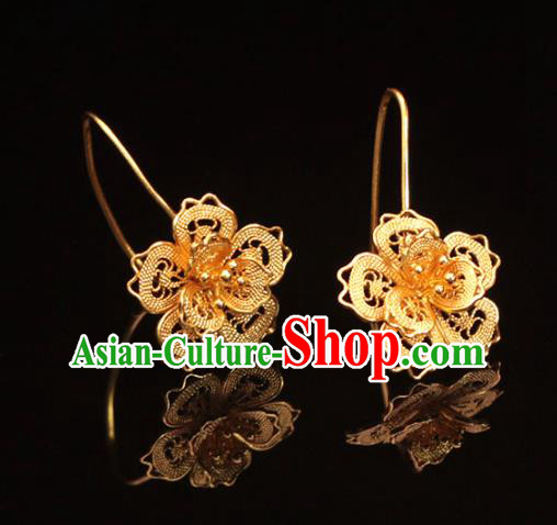 Chinese Ancient Princess Pearl Ear Accessories Traditional Ming Dynasty Golden Plum Blossom Earrings Chinese Ancient Princess Pearl Ear Accessories Traditional Ming Dynasty Golden Plum Blossom Earrings