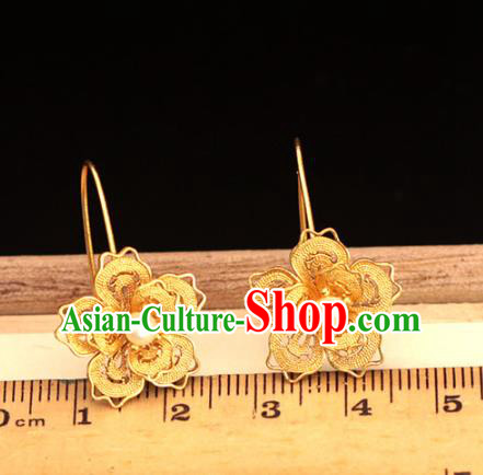 Chinese Ancient Princess Pearl Ear Accessories Traditional Ming Dynasty Golden Plum Blossom Earrings Chinese Ancient Princess Pearl Ear Accessories Traditional Ming Dynasty Golden Plum Blossom Earrings