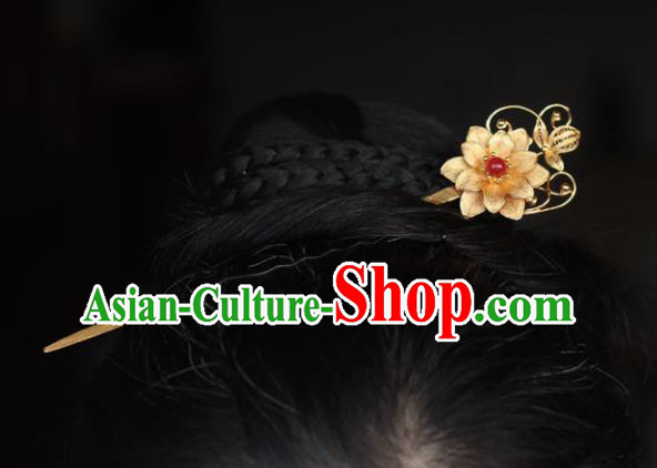China Ming Dynasty Golden Lotus Hairpin Traditional Hair Accessories Ancient Princess Hair Stick China Ming Dynasty Golden Lotus Hairpin Traditional Hair Accessories Ancient Princess Hair Stick