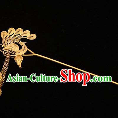 China Ancient Princess Hair Stick Ming Dynasty Golden Phoenix Hairpin Traditional Filigree Hair Accessories