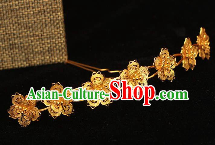 China Ancient Empress Hair Crown Traditional Hair Accessories Ming Dynasty Golden Plum Hairpin China Ancient Empress Hair Crown Traditional Hair Accessories Ming Dynasty Golden Plum Hairpin