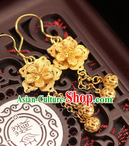 Chinese Ancient Wedding Golden Ear Accessories Traditional Ming Dynasty Court Woman Earrings Chinese Ancient Wedding Golden Ear Accessories Traditional Ming Dynasty Court Woman Earrings