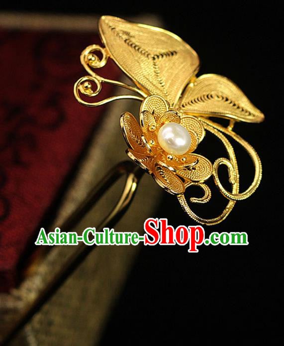 China Traditional Ming Dynasty Golden Butterfly Hair Stick Ancient Empress Hairpin China Traditional Ming Dynasty Golden Butterfly Hair Stick Ancient Empress Hairpin