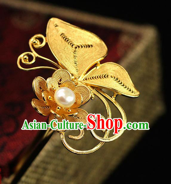 China Traditional Ming Dynasty Golden Butterfly Hair Stick Ancient Empress Hairpin China Traditional Ming Dynasty Golden Butterfly Hair Stick Ancient Empress Hairpin