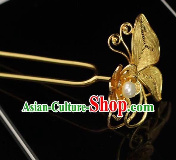 China Traditional Ming Dynasty Golden Butterfly Hair Stick Ancient Empress Hairpin China Traditional Ming Dynasty Golden Butterfly Hair Stick Ancient Empress Hairpin