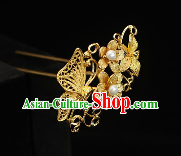 China Traditional Ming Dynasty Palace Lady Hair Stick Ancient Empress Golden Butterfly Hairpin China Traditional Ming Dynasty Palace Lady Hair Stick Ancient Empress Golden Butterfly Hairpin