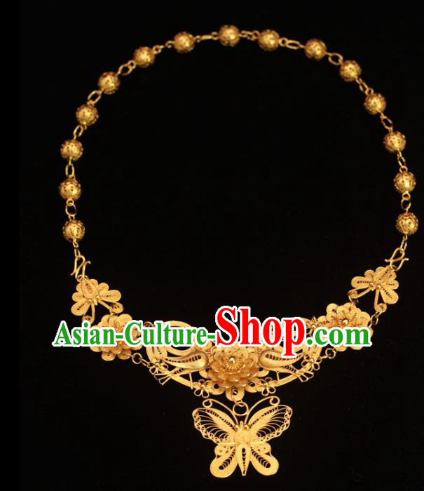 China Classical Wedding Golden Necklace Traditional Ming Dynasty Court Queen Accessories China Classical Wedding Golden Necklace Traditional Ming Dynasty Court Queen Accessories