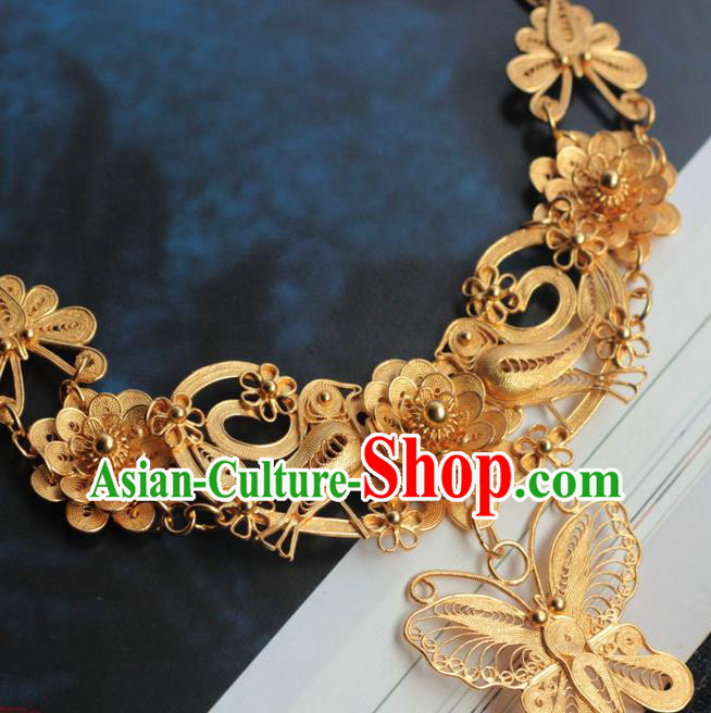 China Classical Wedding Golden Necklace Traditional Ming Dynasty Court Queen Accessories China Classical Wedding Golden Necklace Traditional Ming Dynasty Court Queen Accessories