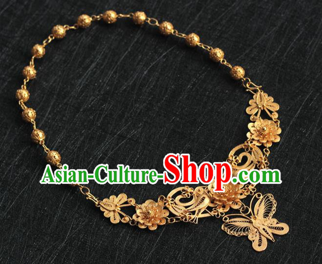China Classical Wedding Golden Necklace Traditional Ming Dynasty Court Queen Accessories China Classical Wedding Golden Necklace Traditional Ming Dynasty Court Queen Accessories