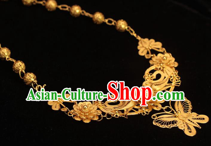 China Classical Wedding Golden Necklace Traditional Ming Dynasty Court Queen Accessories China Classical Wedding Golden Necklace Traditional Ming Dynasty Court Queen Accessories