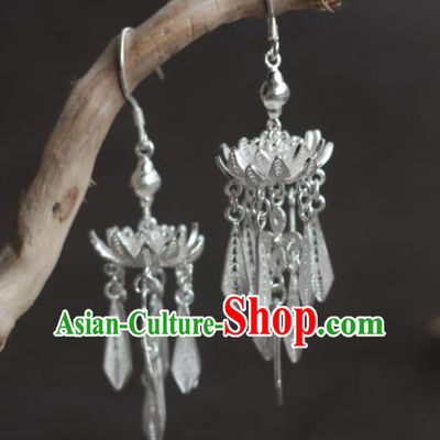 Chinese Ancient Princess Argent Ear Accessories Traditional Ming Dynasty Court Lotus Earrings