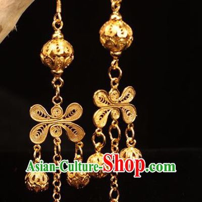 Chinese Ancient Court Tassel Ear Accessories Traditional Ming Dynasty Golden Butterfly Earrings