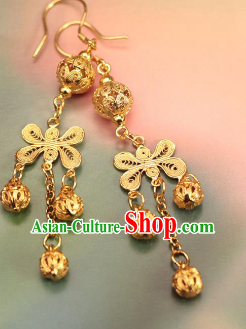 Chinese Ancient Court Tassel Ear Accessories Traditional Ming Dynasty Golden Butterfly Earrings Chinese Ancient Court Tassel Ear Accessories Traditional Ming Dynasty Golden Butterfly Earrings