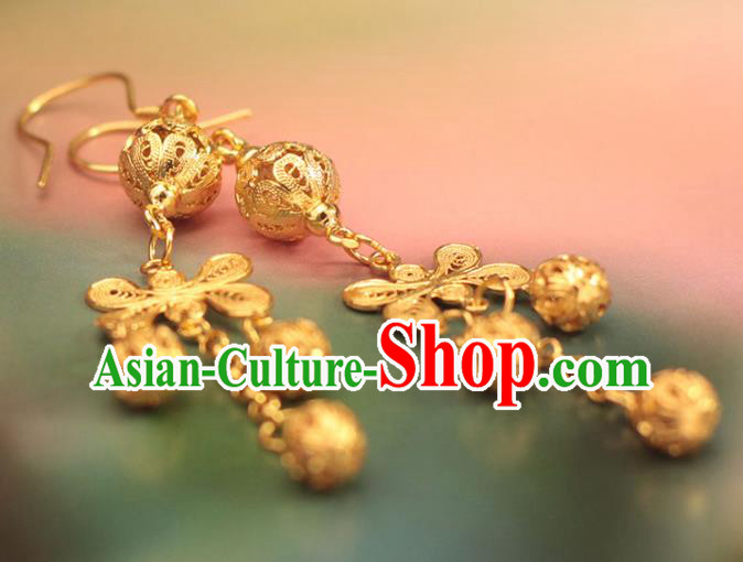 Chinese Ancient Court Tassel Ear Accessories Traditional Ming Dynasty Golden Butterfly Earrings Chinese Ancient Court Tassel Ear Accessories Traditional Ming Dynasty Golden Butterfly Earrings