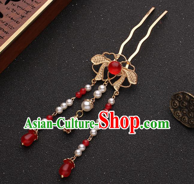China Ancient Princess Hair Accessories Traditional Hanfu Red Beads Tassel Hairpins China Ancient Princess Hair Accessories Traditional Hanfu Red Beads Tassel Hairpins