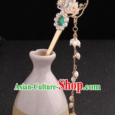 China Traditional Hanfu Pearls Tassel Hairpin Ancient Princess Hair Accessories