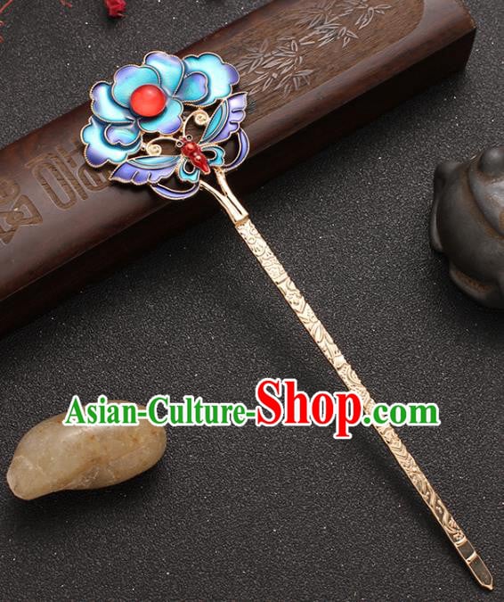 Traditional China Ancient Imperial Concubine Hairpin Ming Dynasty Blueing Peony Hair Stick Traditional China Ancient Imperial Concubine Hairpin Ming Dynasty Blueing Peony Hair Stick