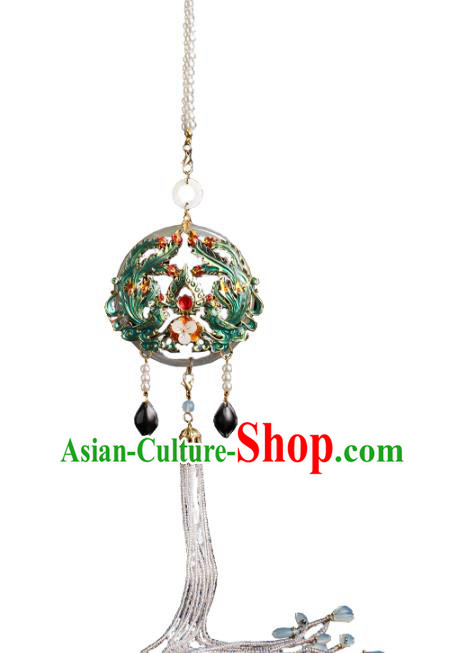 China Classical Beads Tassel Brooch Traditional Cheongsam Blueing Phoenix Pendant Accessories