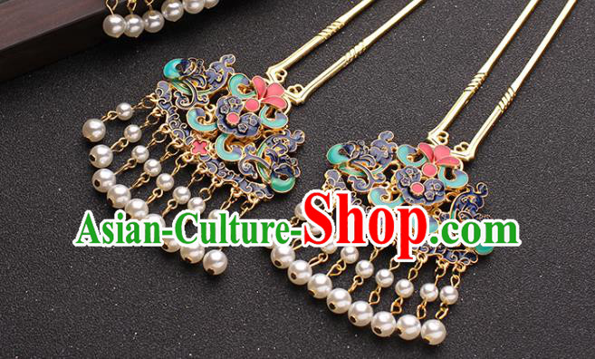 Traditional China Ancient Court Woman Hair Accessories Qing Dynasty Cloisonne Hairpins Traditional China Ancient Court Woman Hair Accessories Qing Dynasty Cloisonne Hairpins