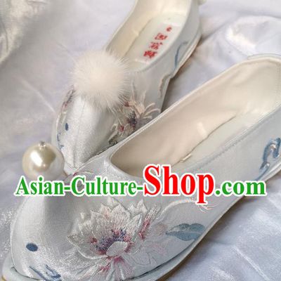 Handmade Chinese Princess Shoes Embroidered Epiphyllum Shoes Traditional Hanfu Shoes
