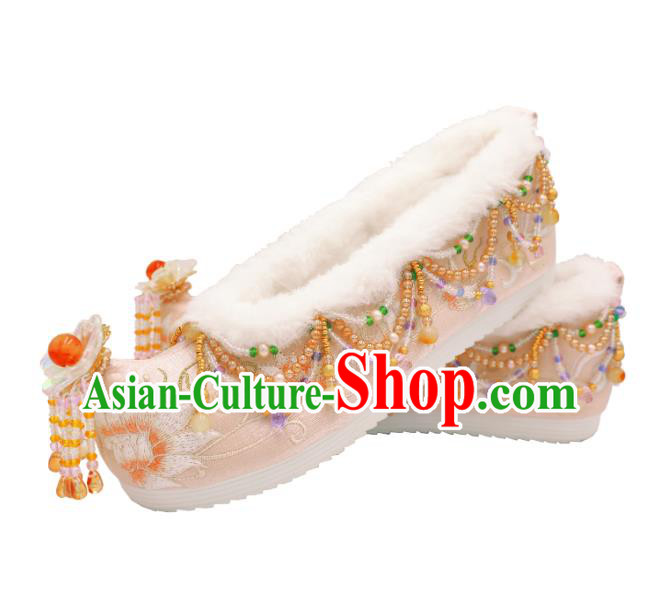 Handmade Chinese Traditional Hanfu Shoes Embroidered Shoes Ancient Princess Beads Tassel Shoes