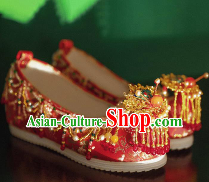 Handmade Chinese Embroidered Shoes Ancient Princess Red Shoes Traditional Hanfu Wedding Shoes Handmade Chinese Embroidered Shoes Ancient Princess Red Shoes Traditional Hanfu Wedding Shoes