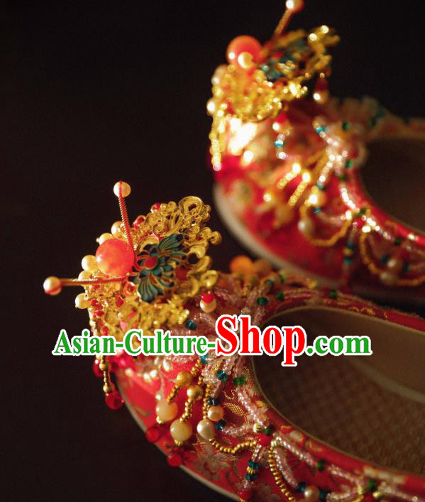 Handmade Chinese Embroidered Shoes Ancient Princess Red Shoes Traditional Hanfu Wedding Shoes Handmade Chinese Embroidered Shoes Ancient Princess Red Shoes Traditional Hanfu Wedding Shoes
