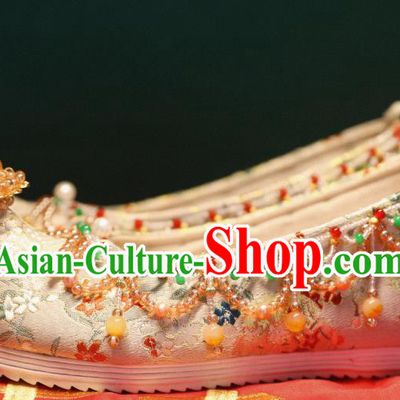 Handmade Chinese Traditional Hanfu Satin Shoes Embroidered Shoes Ancient Princess Shoes