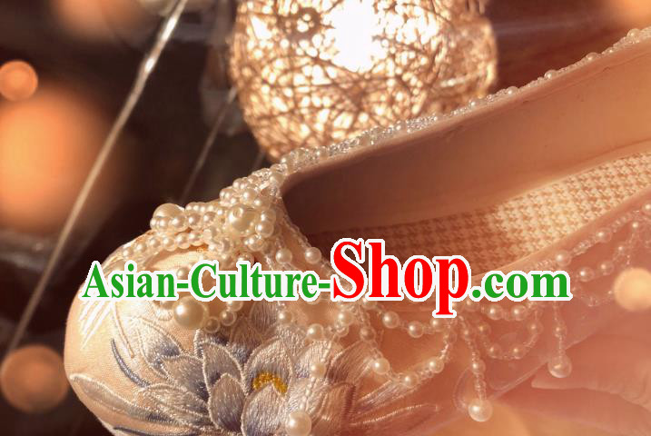 Chinese Handmade Pink Satin Shoes Hanfu Shoes Traditional Embroidered Epiphyllum Shoes Chinese Handmade Pink Satin Shoes Hanfu Shoes Traditional Embroidered Epiphyllum Shoes
