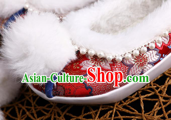 Chinese Ancient Princess Shoes Traditional Hanfu Embroidered Shoes Handmade Wedding Red Brocade Shoes Chinese Ancient Princess Shoes Traditional Hanfu Embroidered Shoes Handmade Wedding Red Brocade Shoes