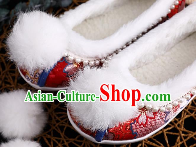 Chinese Ancient Princess Shoes Traditional Hanfu Embroidered Shoes Handmade Wedding Red Brocade Shoes Chinese Ancient Princess Shoes Traditional Hanfu Embroidered Shoes Handmade Wedding Red Brocade Shoes