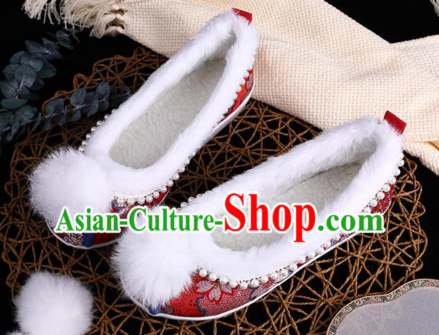 Chinese Ancient Princess Shoes Traditional Hanfu Embroidered Shoes Handmade Wedding Red Brocade Shoes Chinese Ancient Princess Shoes Traditional Hanfu Embroidered Shoes Handmade Wedding Red Brocade Shoes