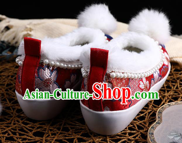Chinese Ancient Princess Shoes Traditional Hanfu Embroidered Shoes Handmade Wedding Red Brocade Shoes Chinese Ancient Princess Shoes Traditional Hanfu Embroidered Shoes Handmade Wedding Red Brocade Shoes