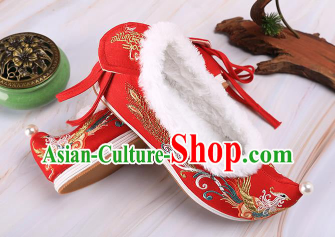 Chinese Traditional Hanfu Shoes Ancient Princess Shoes Handmade Embroidered Phoenix Red Shoes Chinese Traditional Hanfu Shoes Ancient Princess Shoes Handmade Embroidered Phoenix Red Shoes