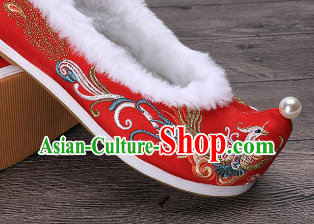 Chinese Traditional Hanfu Shoes Ancient Princess Shoes Handmade Embroidered Phoenix Red Shoes Chinese Traditional Hanfu Shoes Ancient Princess Shoes Handmade Embroidered Phoenix Red Shoes