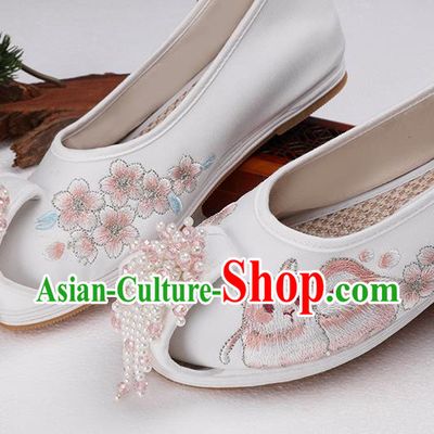 Chinese Ancient Princess Shoes Embroidered Shoes Traditional Hanfu Beads Tassel Shoes