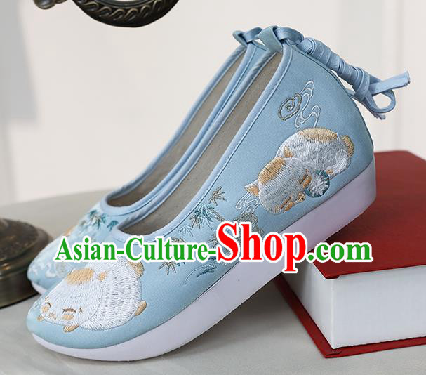 Chinese Ancient Princess Shoes Embroidered Blue Shoes Traditional Ming Dynasty Shoes