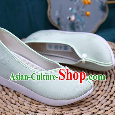 Chinese Classical Clover Pattern Light Green Shoes Traditional Song Dynasty Princess Shoes Hanfu Cloth Shoes